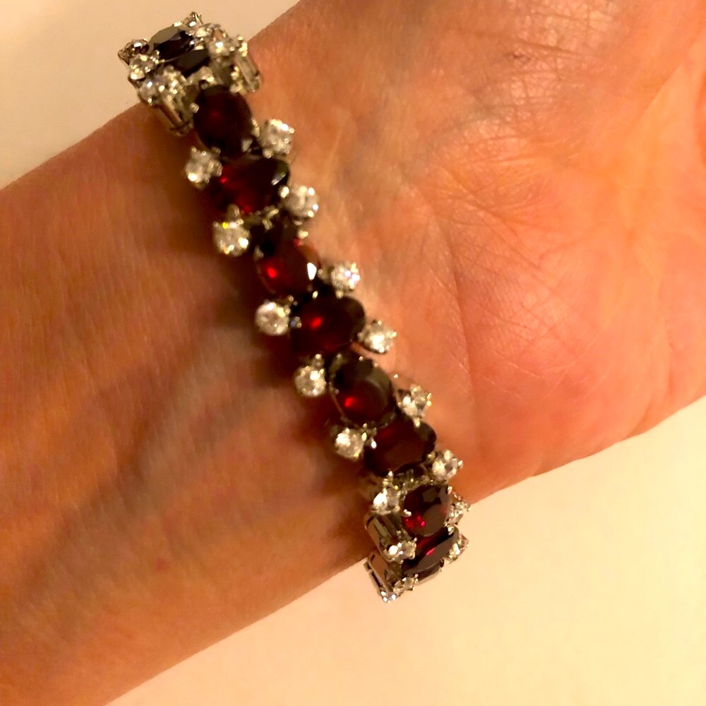 Sterling Silver Bracelet Garnet Cubic Zirconia